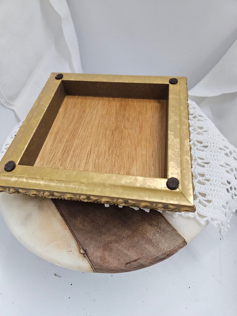 Antique Hollywood Regency Gold Gilded Framed Mirror Riser Display Gilt Blinged Jewelry holder Label