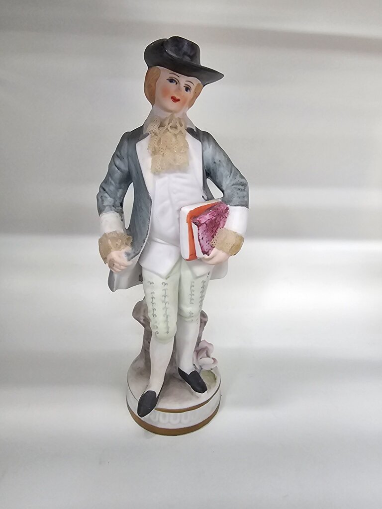 Vintage Porcelain Figurine Holding Book label
