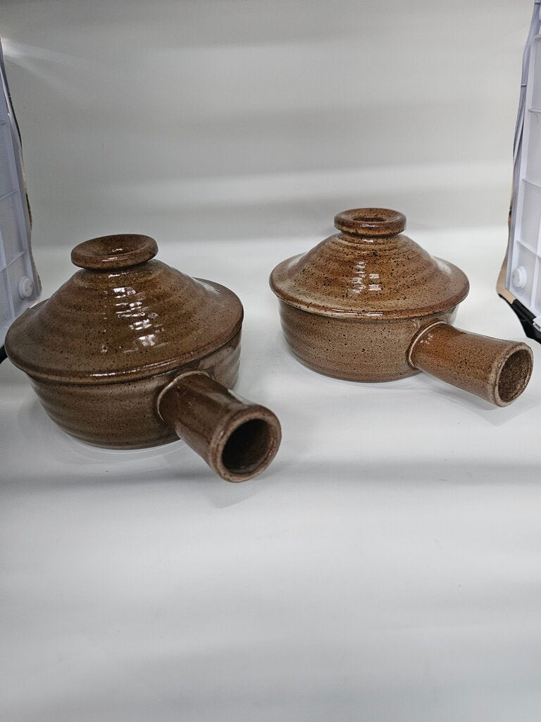 Decorative Brown Ceramic Cookware Dishes French onion soup dishes. Mid-century ceramic stoneware Label