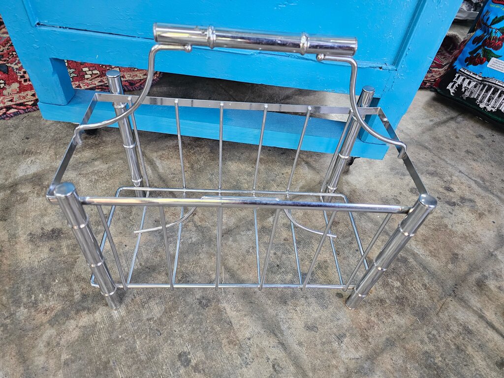 Vintage FAUX BAMBOO Chrome Magazine Rack Holder Mid Century Retro label