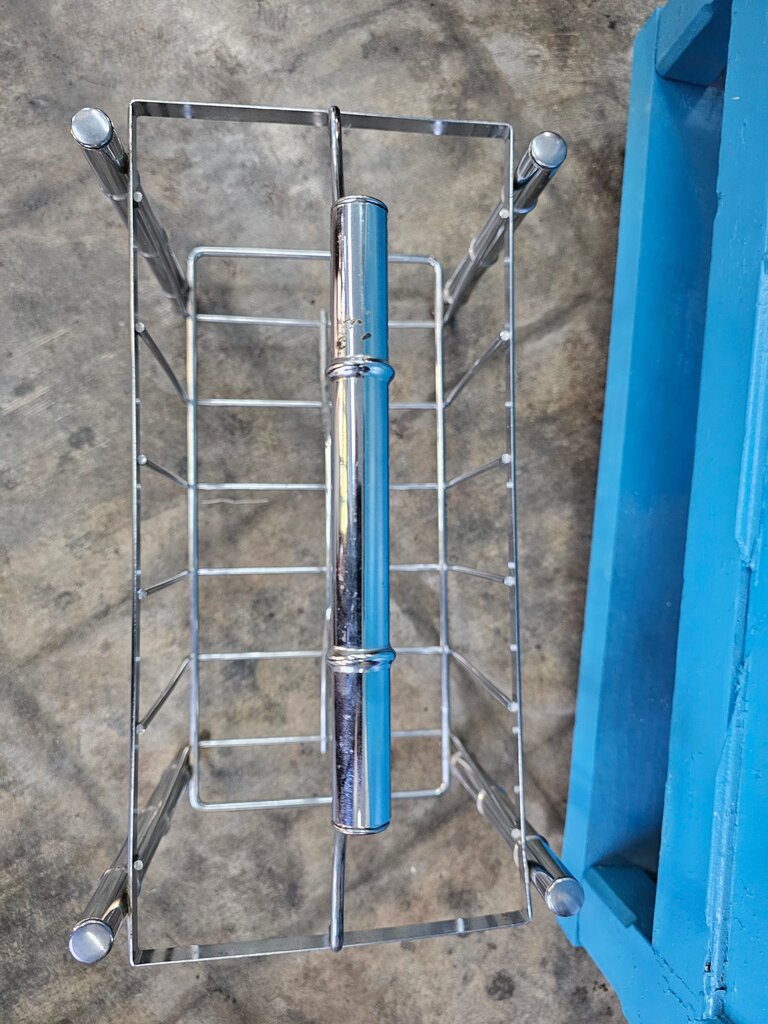 Vintage FAUX BAMBOO Chrome Magazine Rack Holder Mid Century Retro label