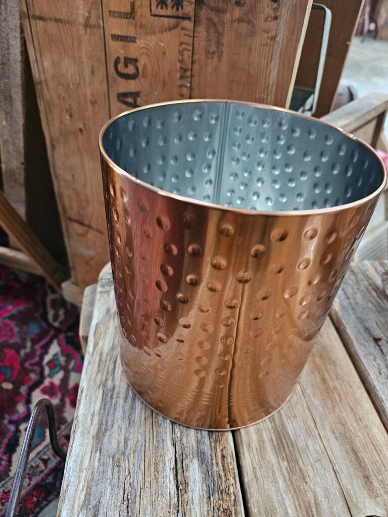 Hammered Copper and Metal Decorative Waste/storage Bin label