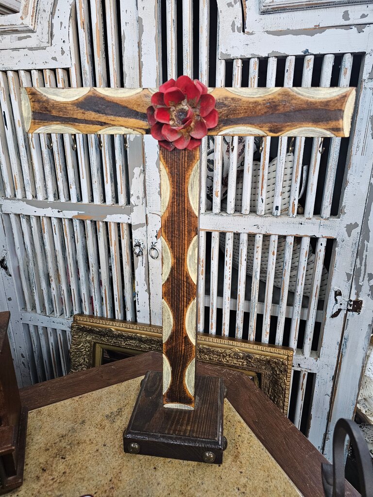 Rustic Wooden Jewelry Hook Decor with Flower Accent label
