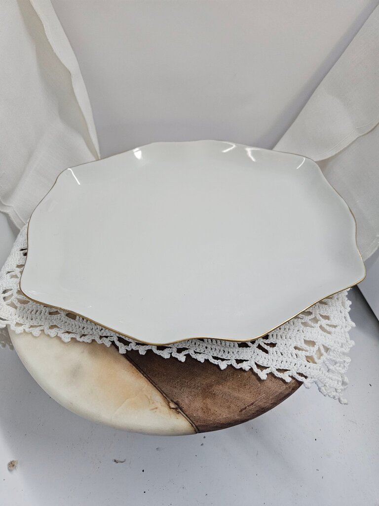 Decorative White Serving Platter with Gold Trim Royal Doulton Fine Bone China label