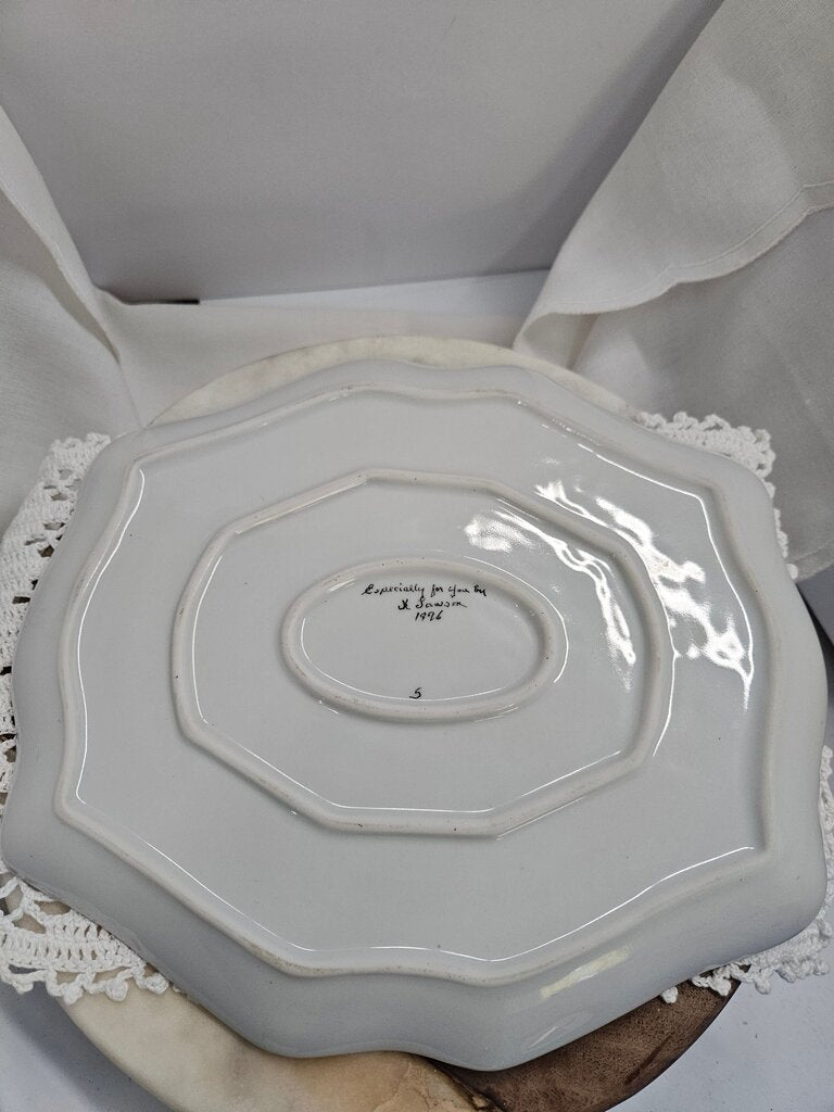 Decorative White Serving Platter with Gold Trim Royal Doulton Fine Bone China label