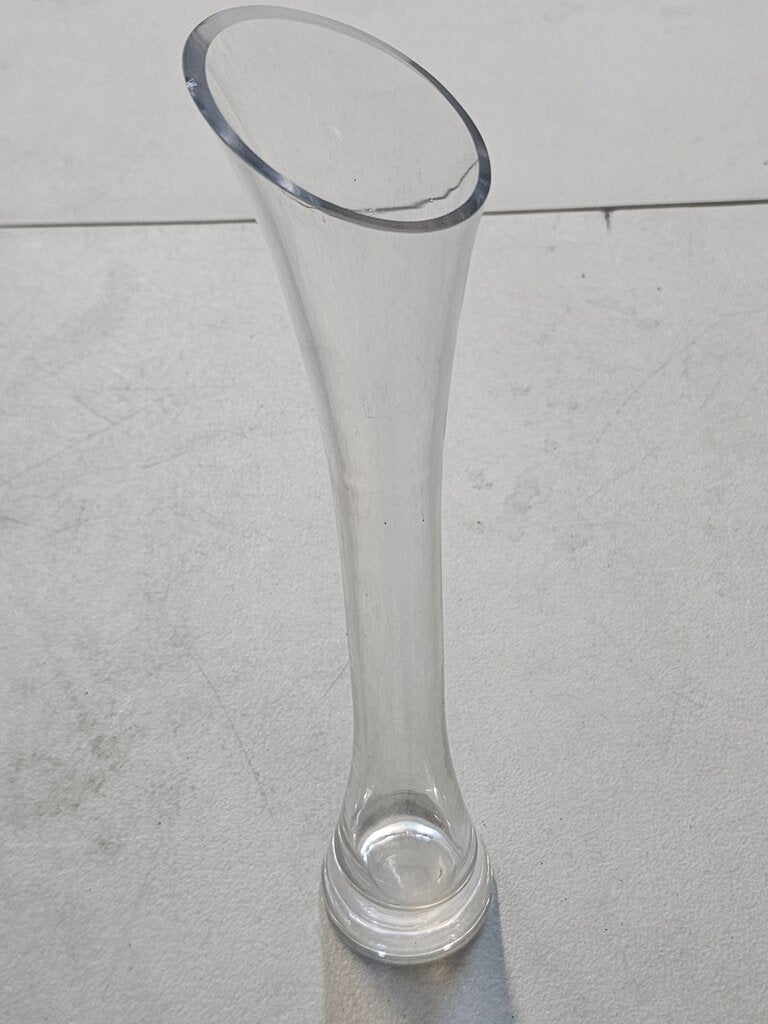 Skinny, Tall Clear Glass Flower Vase label