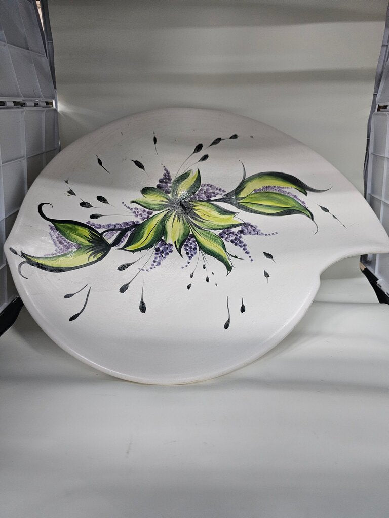 Hand-Painted Floral Serving Platter Plate label