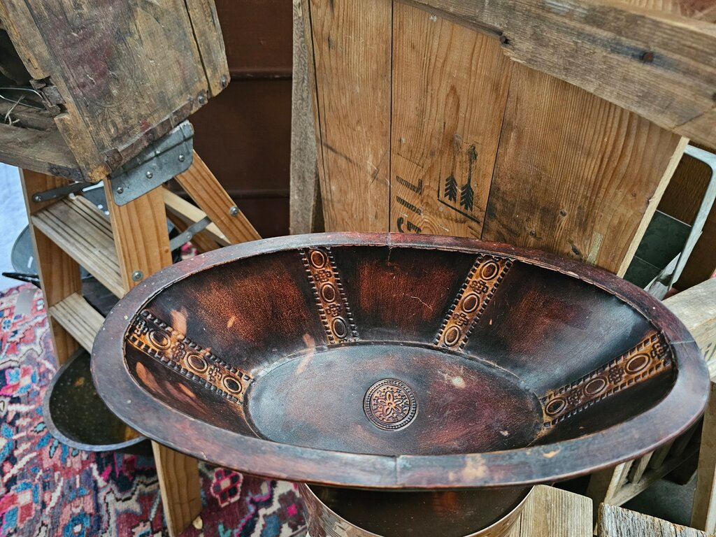 Metal Oval Bowl/ Basin with Decorative Edging label