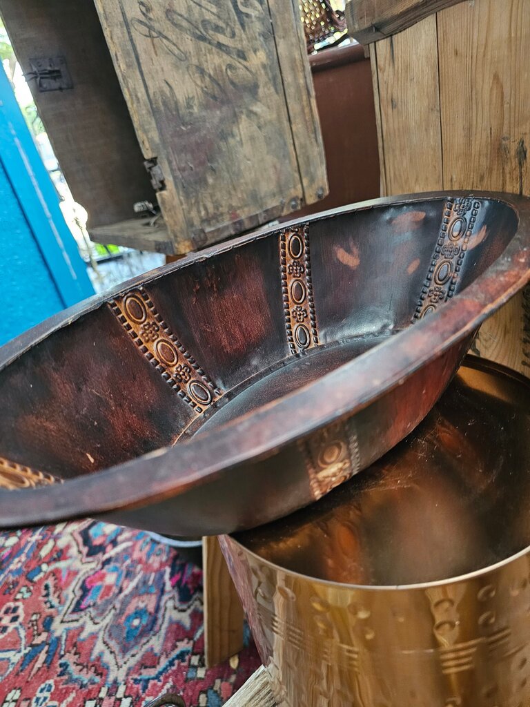 Metal Oval Bowl/ Basin with Decorative Edging label