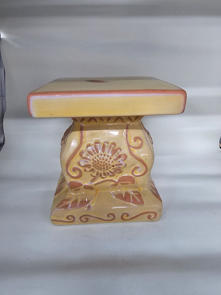 Southern Living at Home Tuscan Glazed Sunflower Candle Stand Pedestal Decorative Ceramic Garden Stool label