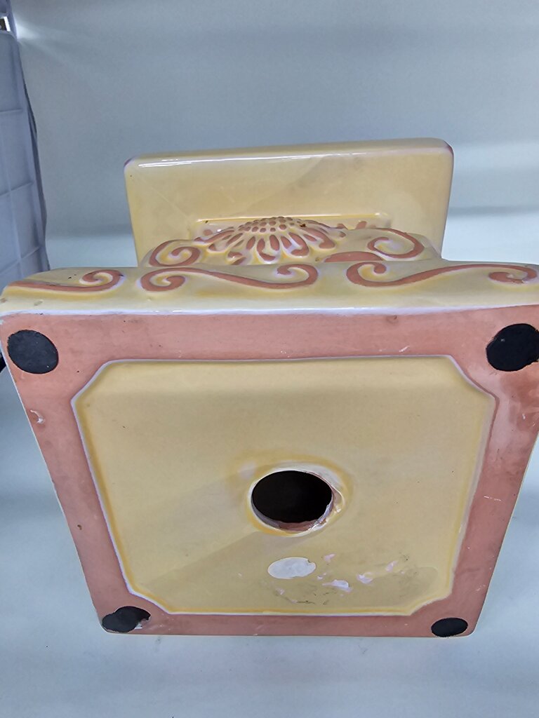 Southern Living at Home Tuscan Glazed Sunflower Candle Stand Pedestal Decorative Ceramic Garden Stool label