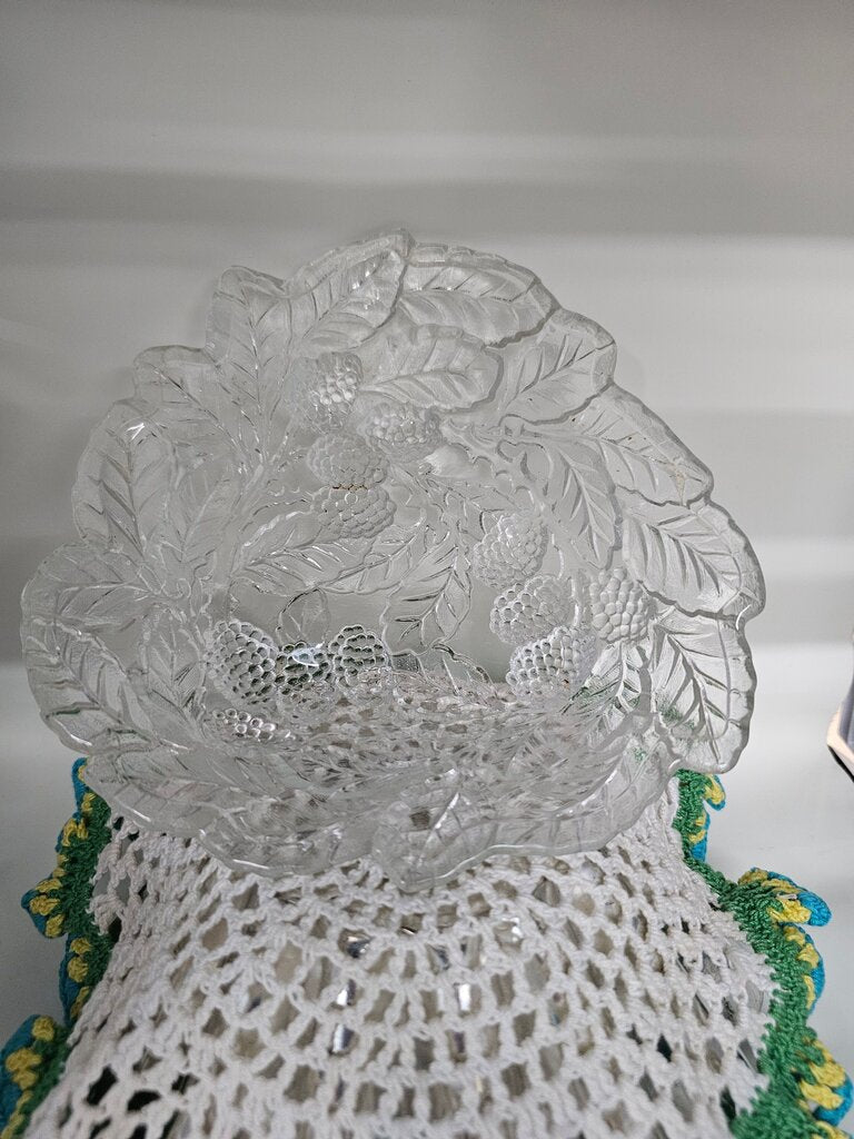 Vintage Glass Dish with Leaf Design label