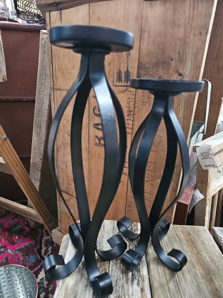 Pair of Black Decorative Candle Holders label