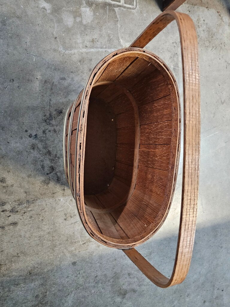 Vintage Stave Basket, umbrella Wooden Basket with Metal Bands label