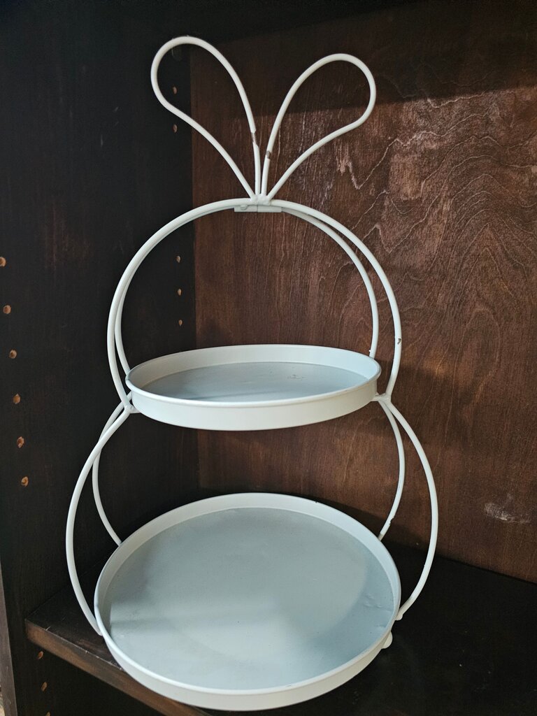 Two-Tiered White Bunny Ear Stand Folding label
