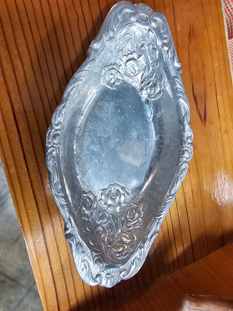 Vintage Oblong Dish with flower pattern label
