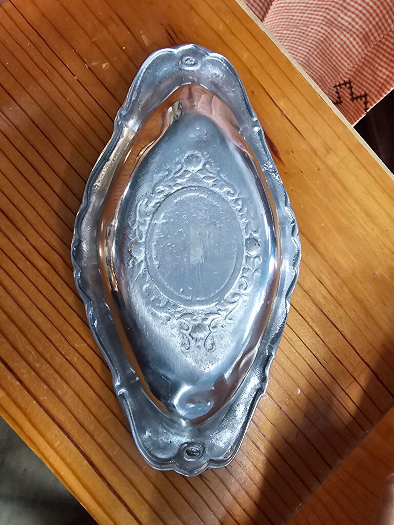 Vintage Oblong Dish with flower pattern label