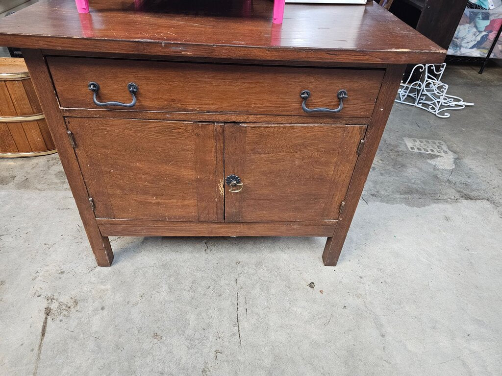 Vintage PROJECT PIECE AS IS Wooden Cabinet with Drawer label