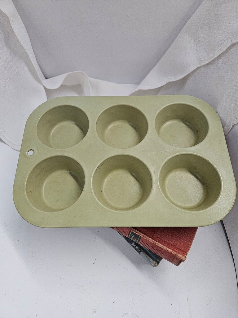 Vintage Metal Light Green Muffin Cupcake Pan As Is Label