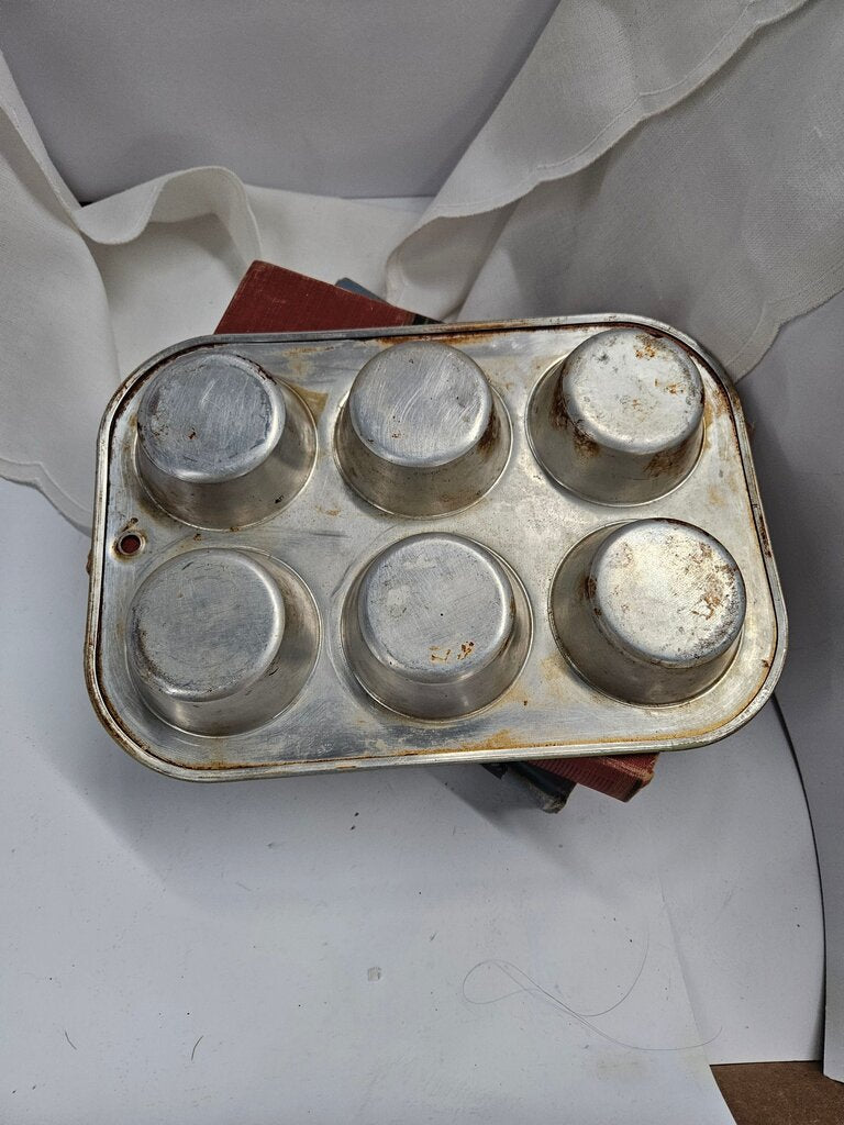 Vintage Metal Light Green Muffin Cupcake Pan As Is Label