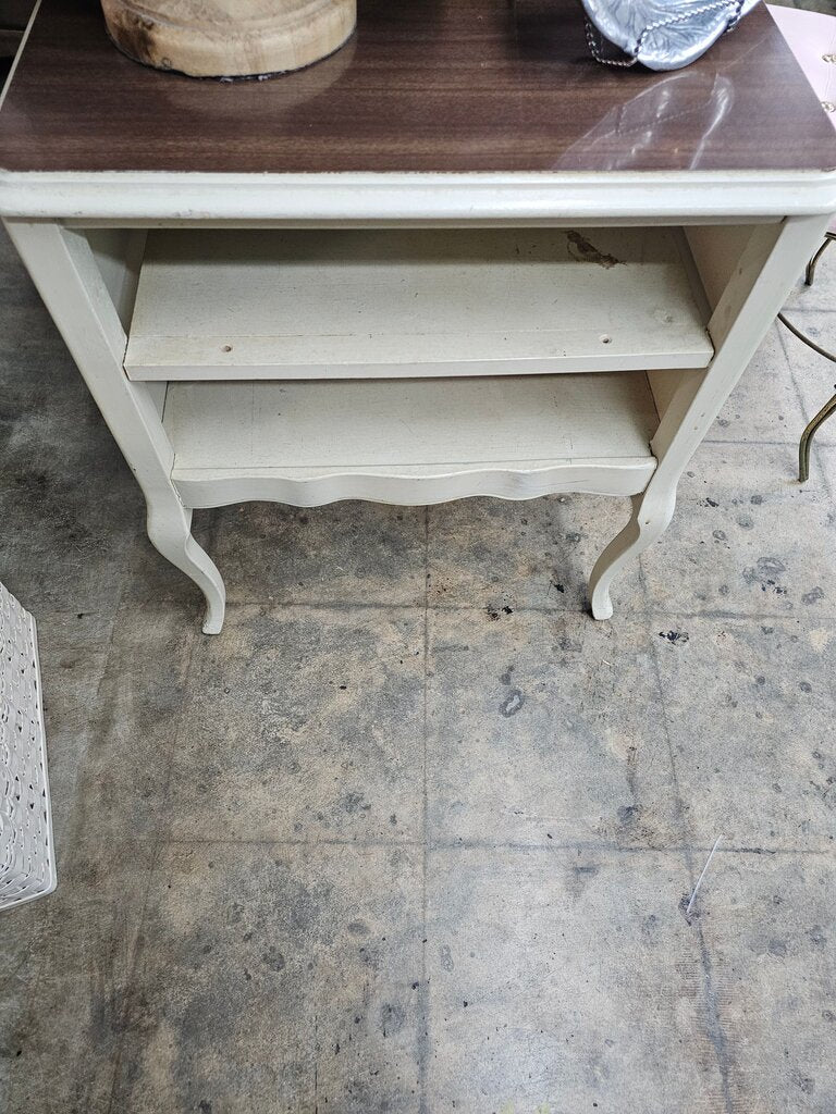 Cream Side Table with shelves label