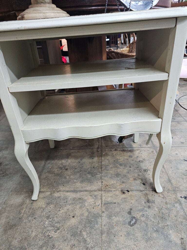Cream Side Table with shelves label