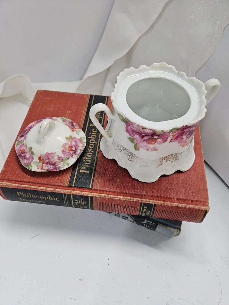 Floral Pattern Porcelain Sugar Bowl with Lid label