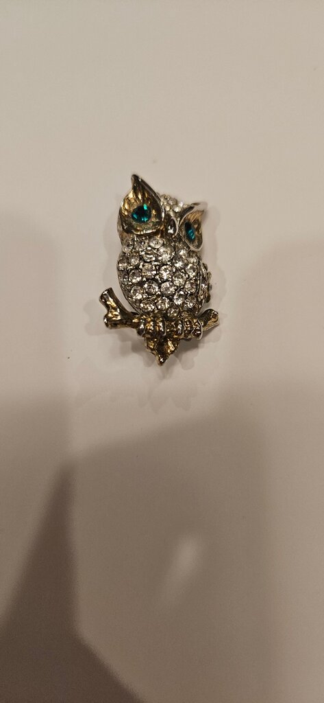 Rhinestone Owl Brooch Pin