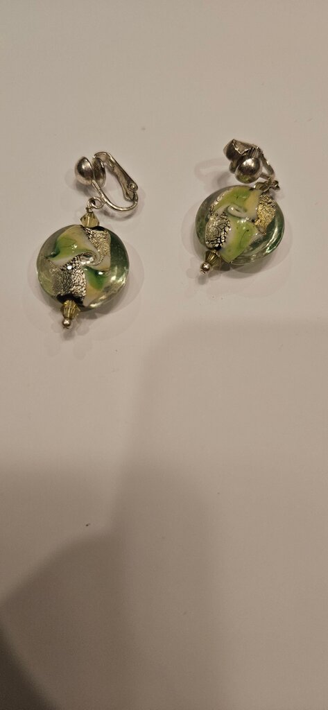 Artistic Green and Silver Earrings