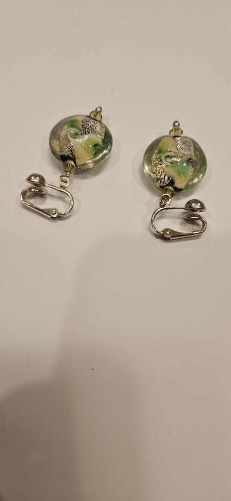 Artistic Green and Silver Earrings