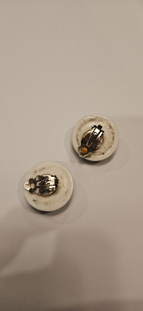 Vintage Black and White Clip-On Earrings