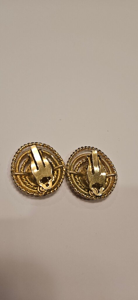Vintage Gold and Red Circular Clip-On Earrings