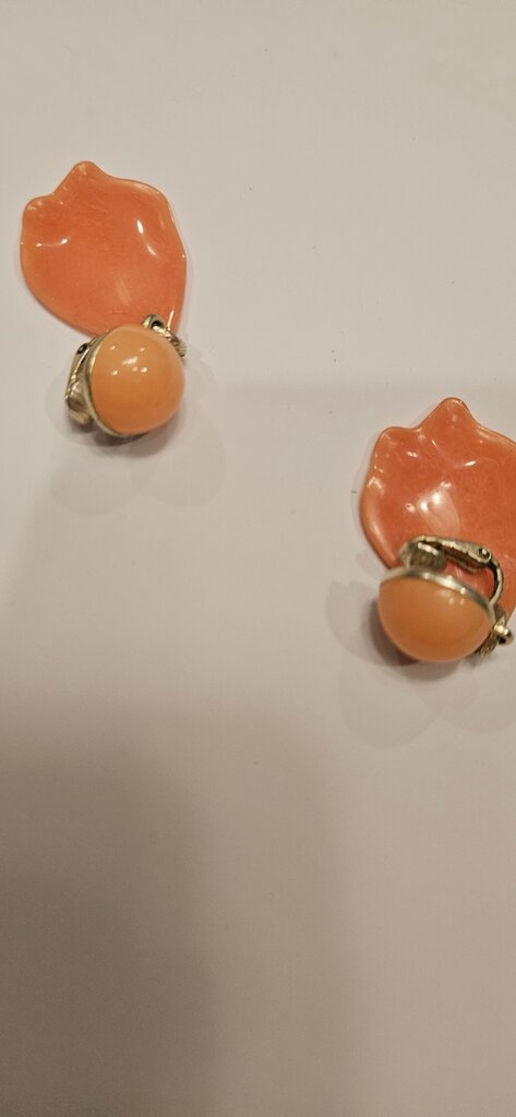 Coral Floral Clip-On Earrings