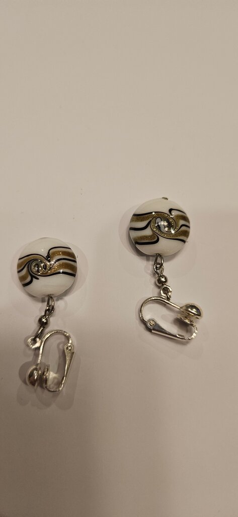 Elegant White and Gold Swirl Earrings