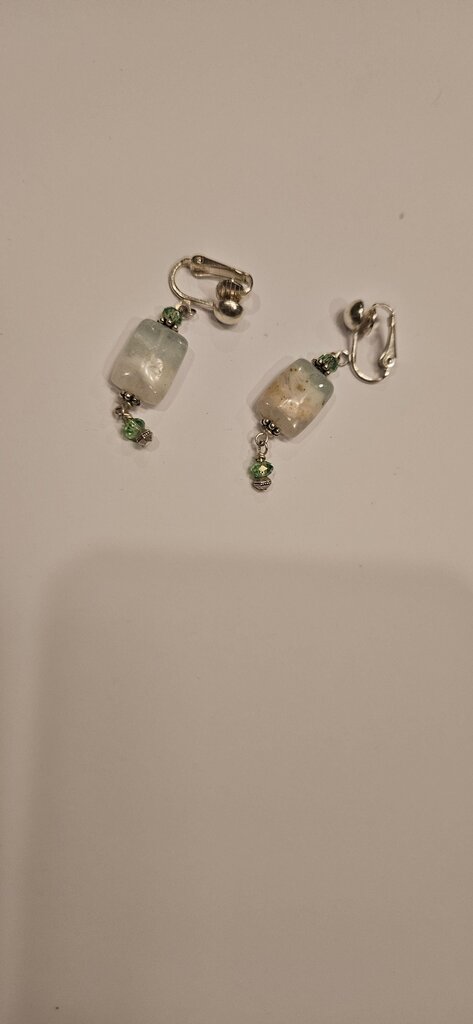 Handmade Earrings with Aquamarine and Green Beads