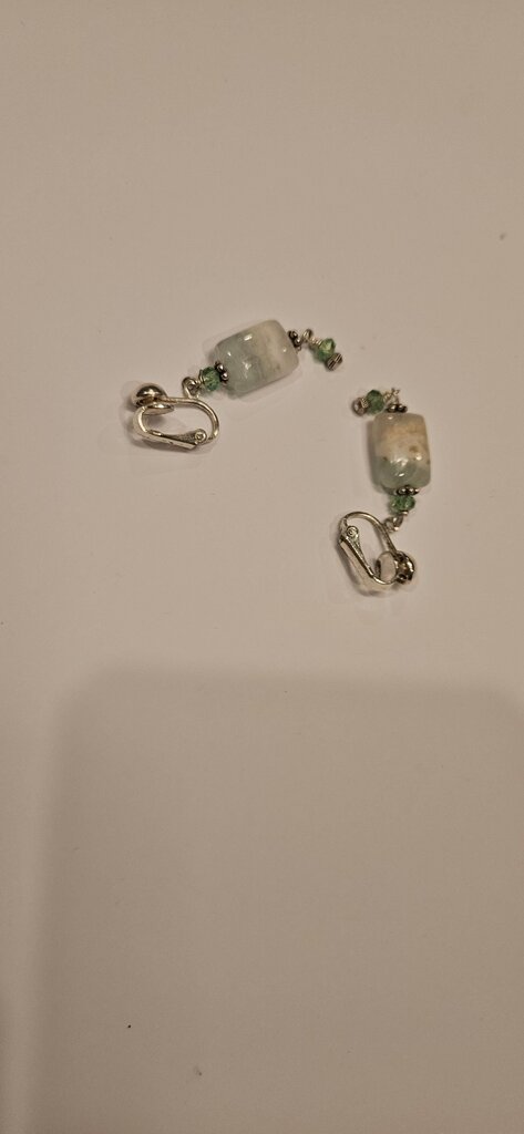 Handmade Earrings with Aquamarine and Green Beads