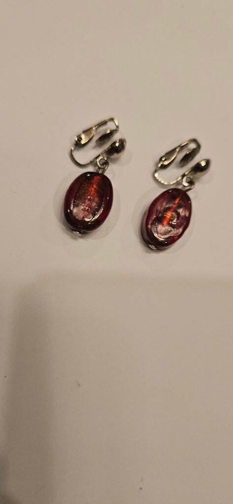 Vintage Red and Silver Clip-On Earrings