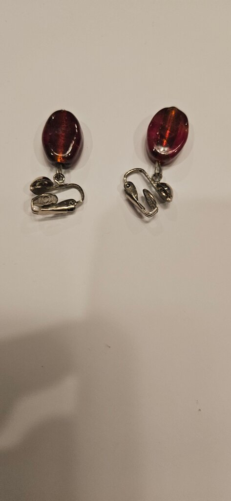 Vintage Red and Silver Clip-On Earrings