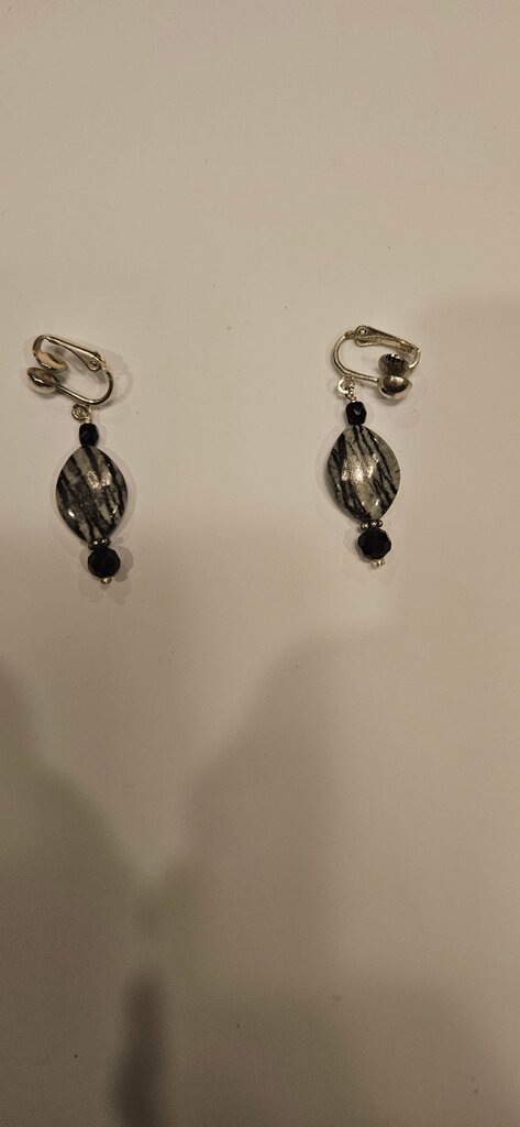 Black and Silver Beaded Dangle Earrings