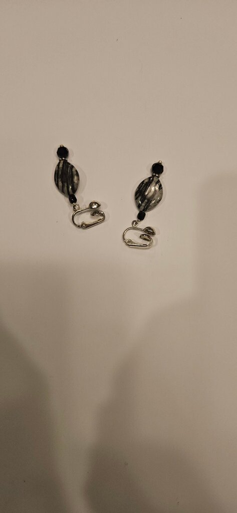 Black and Silver Beaded Dangle Earrings