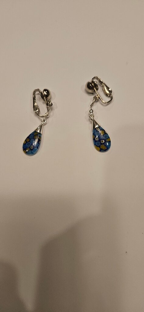 Blue Floral Pattern Drop Earrings