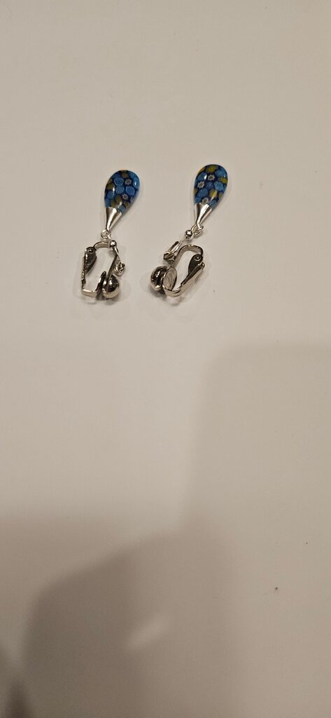 Blue Floral Pattern Drop Earrings