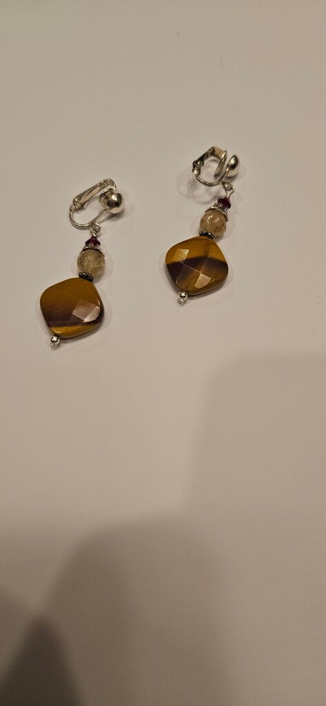 Colorful Tiger Eye and Silver Earrings