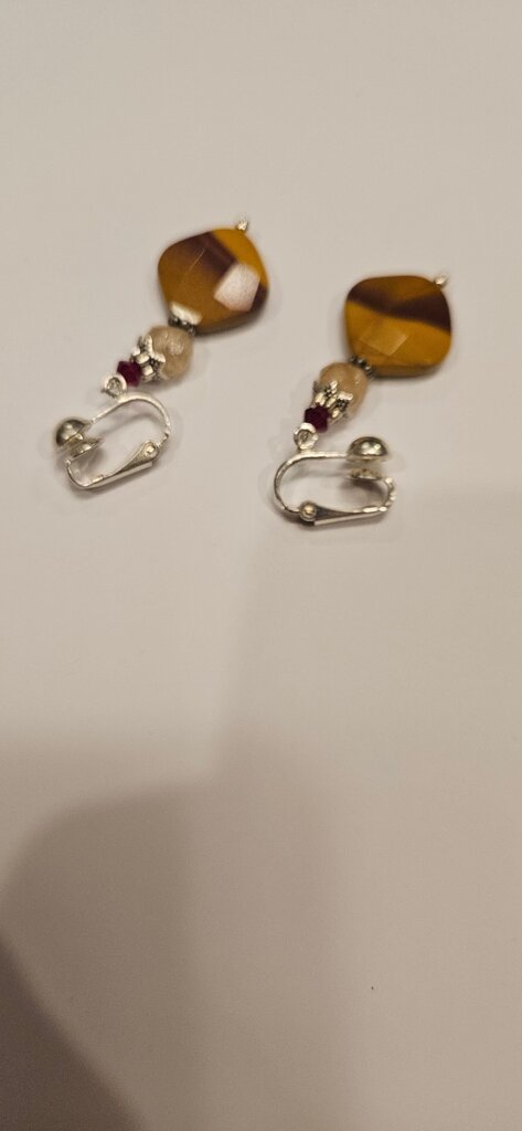 Colorful Tiger Eye and Silver Earrings