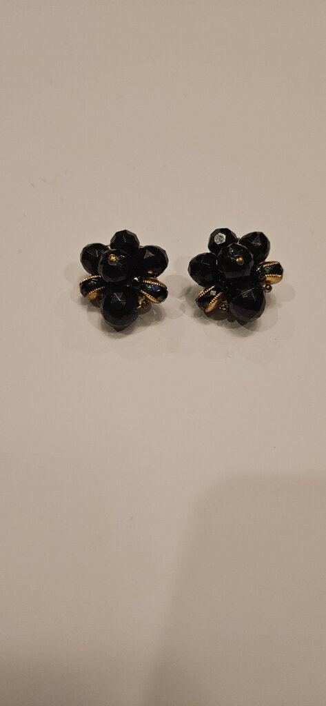 Vintage Black Floral Clip-On Earrings