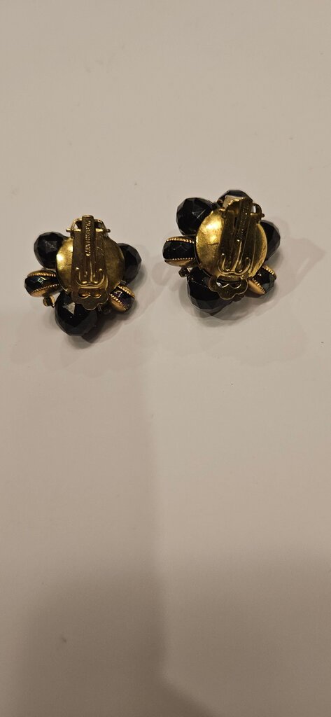 Vintage Black Floral Clip-On Earrings