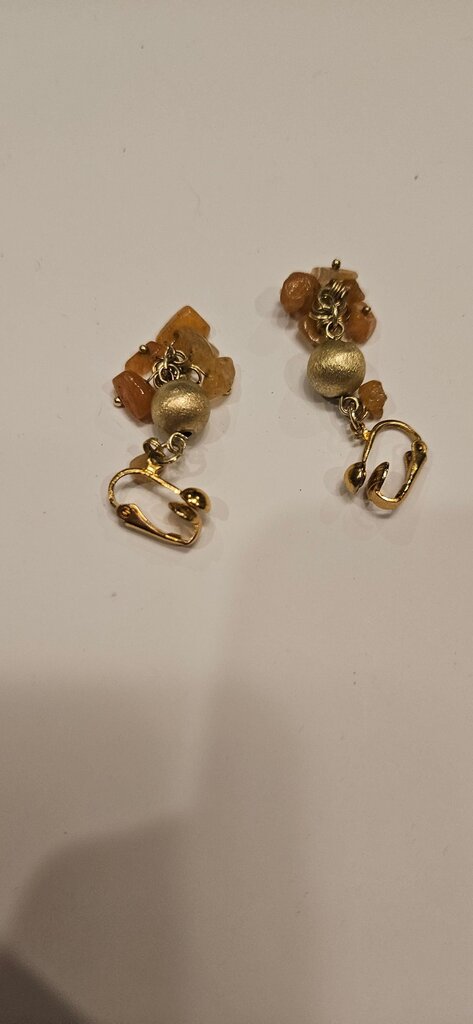 Gold and Orange Beaded Earrings