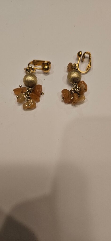 Gold and Orange Beaded Earrings