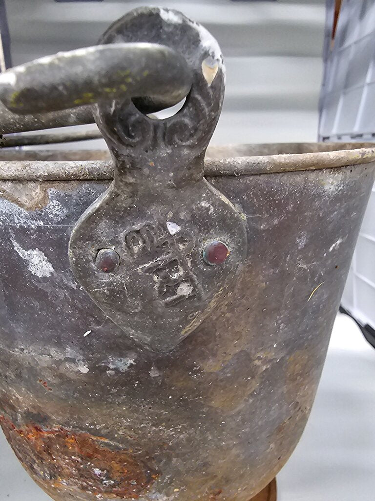 Vintage Metal Water Bucket As Is label