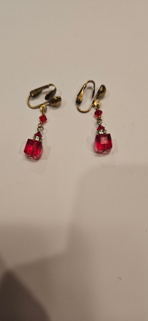 Vintage Red Crystal Clip-On Earrings